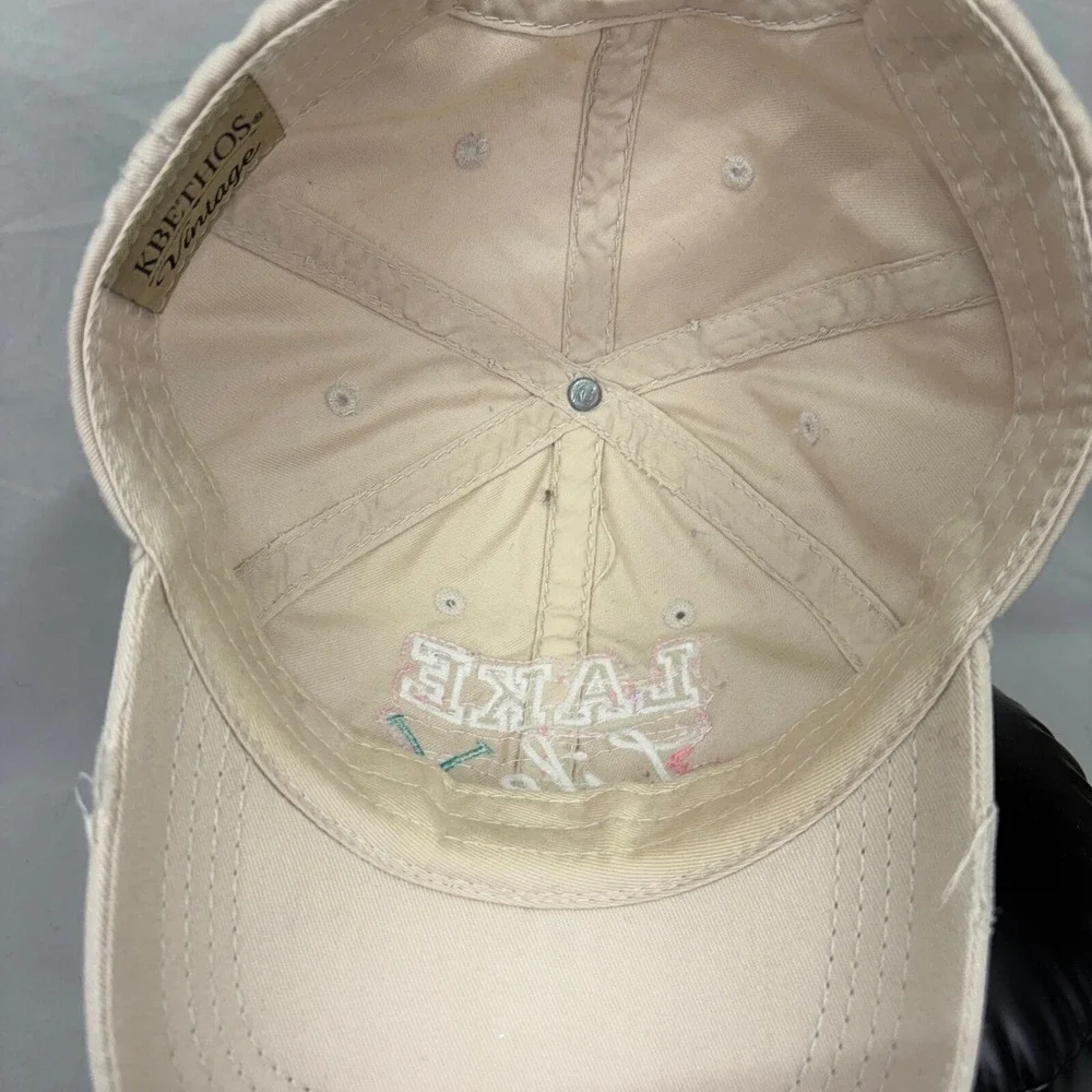 KBETHOS Lake Life Hat Distressed Women OS Tan Pink Patch Baseball Cap